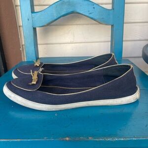 Tory Burch Navy Canvas Flats with Gold Accents